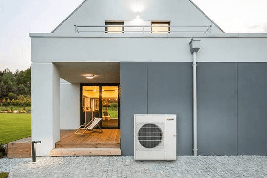 Mitsubishi Electric mini split condenser unit installed outside a Western Pennsylvania home